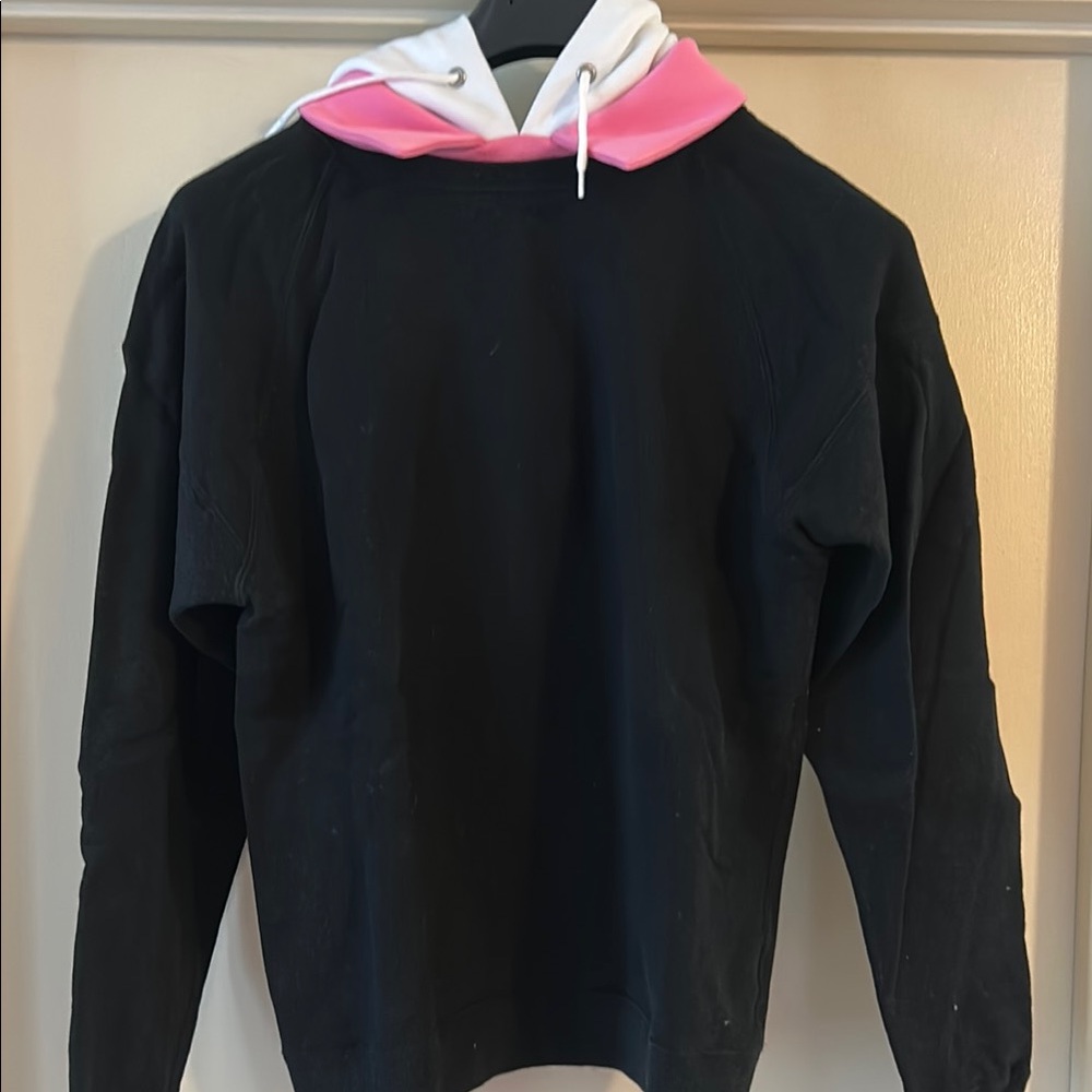Black Hoodie with Pink and White Hood